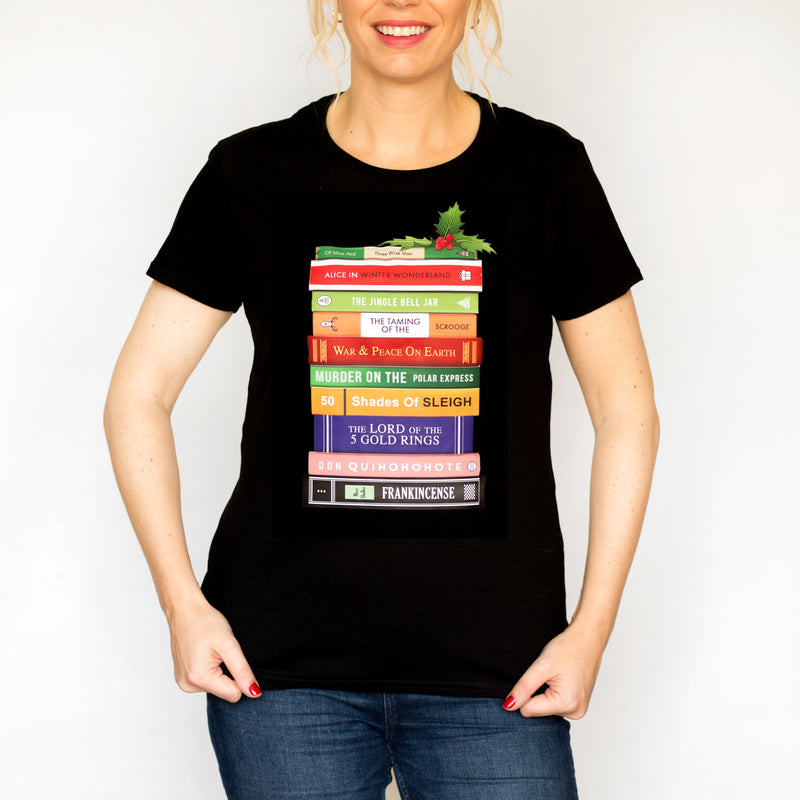 Funny Book Puns Ladies Christmas T-Shirt