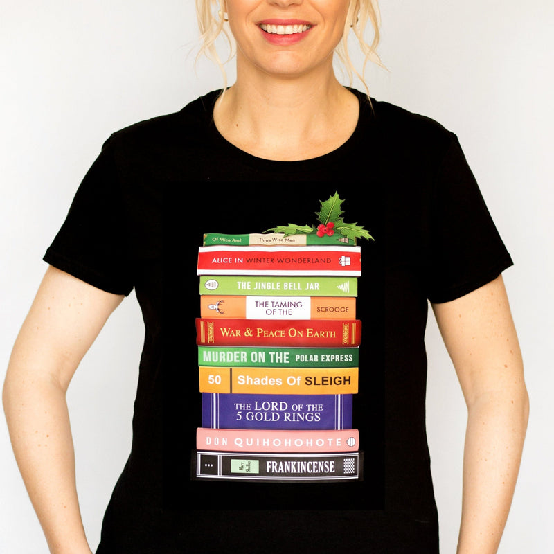 Funny Book Puns Ladies Christmas T-Shirt