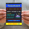 A card that looks like the old Teletext screen with a funny message for Dad