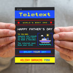 A card that looks like the old Teletext screen with a funny message for Dad