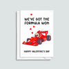 Valentine's Day card featuring a formula 1 racing car and pun. 