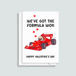 Valentine's Day card featuring a formula 1 racing car and pun. 