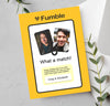 personalised wedding card that is a parody of a dating site match