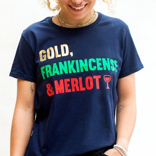 'Gold, Frankincense & Merlot' Wine Christmas' T-Shirt T-Shirt Of Life & Lemons 