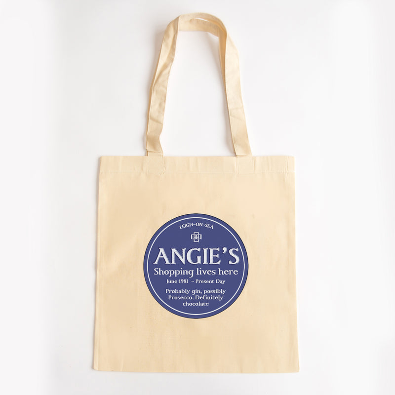 A custom tote bag based on English Heritage blue plaques. Makes a great gift for female friends or relatives