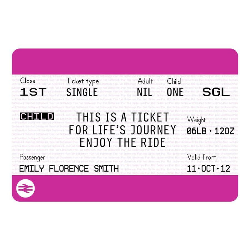 Personalised New Baby Train Ticket Print Train Ticket Prints Of Life & Lemons 