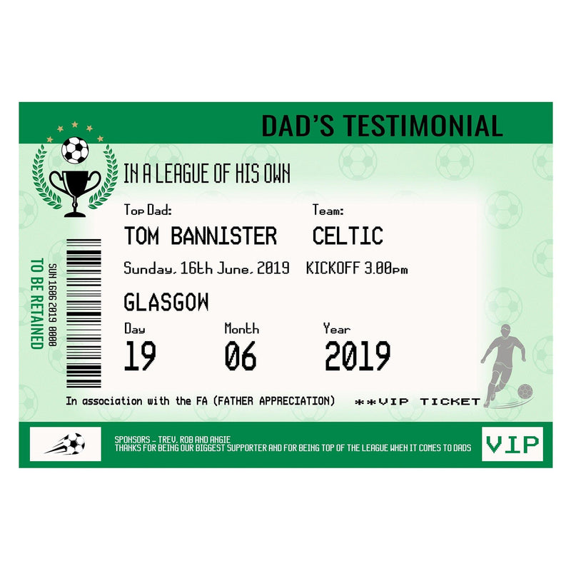 Personalised Football Ticket Print for Dad Personalised Prints Of Life & Lemons 