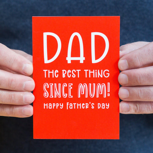This funny Father's Day card puts Dad in his place by telling him he's always one step behind Mum