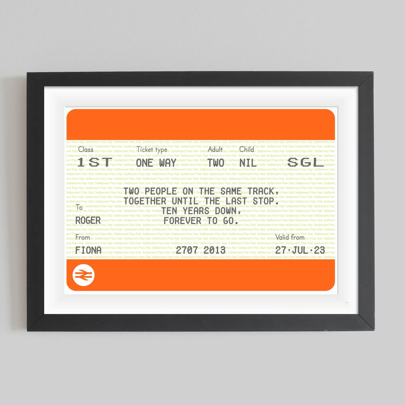 Personalised Train Ticket Anniversary Print Train Ticket Prints Of Life & Lemons 