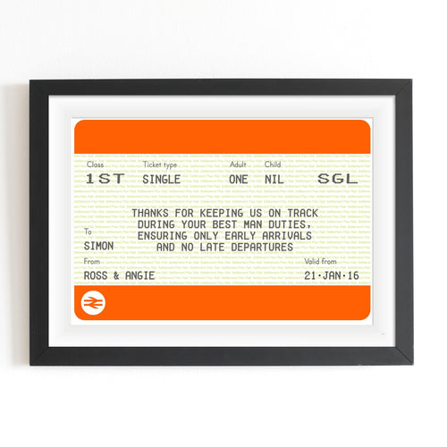 Personalised Best Man Print Train Ticket Prints Of Life & Lemons 