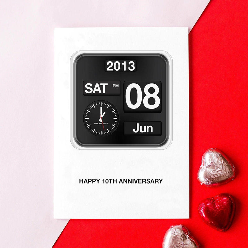 Custom Anniversary Card that shows the date and time you got married on a retro flip clock